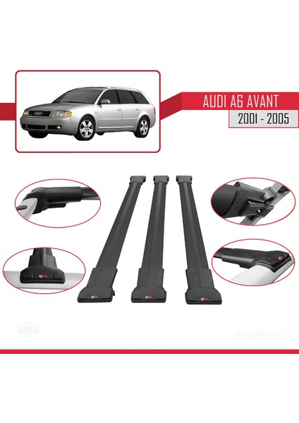 Audi A6 Avant 2001-2005 Arası ile Uyumlu Fly Model Ara Atkı Tavan Barı Siyah 3 Adet fırsatları