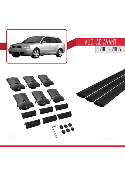 Audi A6 Avant 2001-2005 Arası ile Uyumlu Fly Model Ara Atkı Tavan Barı Siyah 3 Adet indirimleri