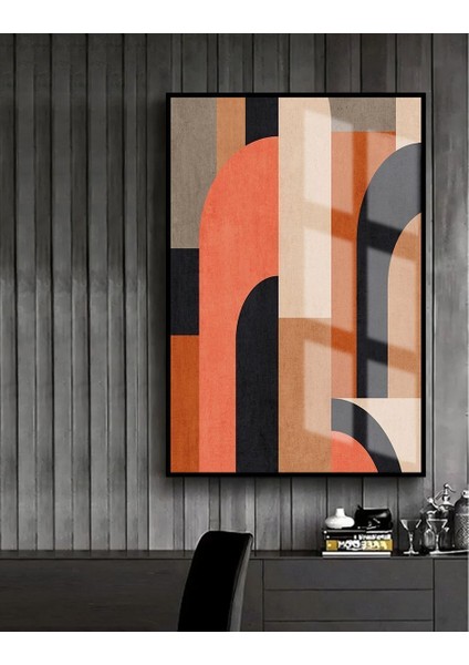 turuncu-Siyah-Pembe Soyut Model 1 |çerçeveli Temperli Cam Tablo Tekli Dikey
