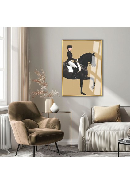sevilen Krem-Siyah Jokey Kadın 01|çerçeveli Temperli Cam Tablo Tekli Dikey