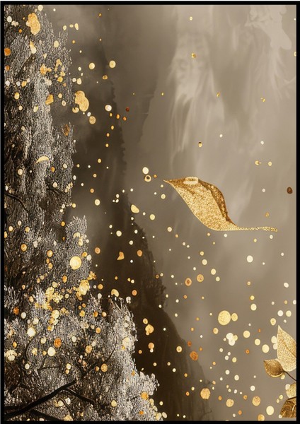 kahverengi-Gold Yaprak Desen Soyut Model 1|çerçeveli Temperli Cam Tablo Tekli Dikey fiyatları