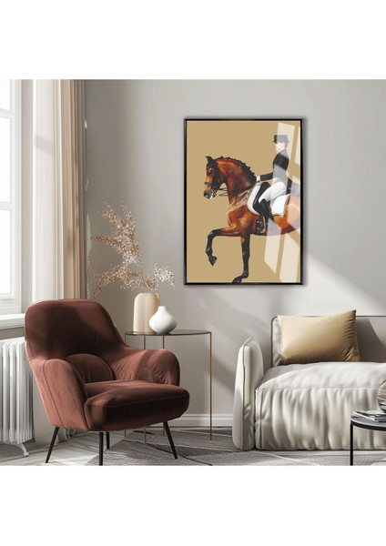 sevilen Krem-Kahverengi Jokey Kadın 02|çerçeveli Temperli Cam Tablo Tekli Dikey
