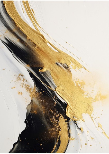 gold-Siyah-Beyaz Soyut Desenli Model 01 |çerçeveli Temperli Cam Tablo Tekli Dikey fiyatları