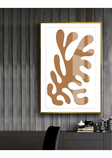 beyaz-Kahverengi Desenli Soft Soyut Model 1 |çerçeveli Temperli Cam Tablo Tekli Dikey