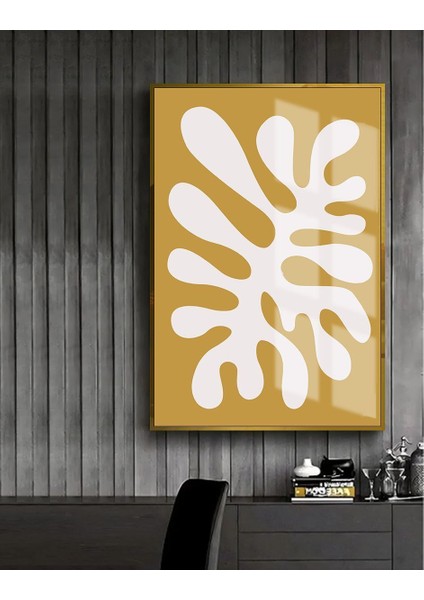 sarı-Beyaz Soyutvmodeli |çerçeveli Temperli Cam Tablo Tekli Dikey