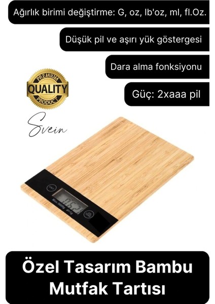 Premium Ahşap Dijital Ekranlı Yüksek Hassasiyet Mutfak Terazisi Bambu Tartı 5 kg Kapasiteli