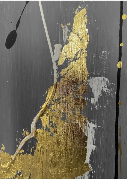 gold-Siyah Soyut Model 1 |çerçeveli Temperli Cam Tablo Tekli Dikey