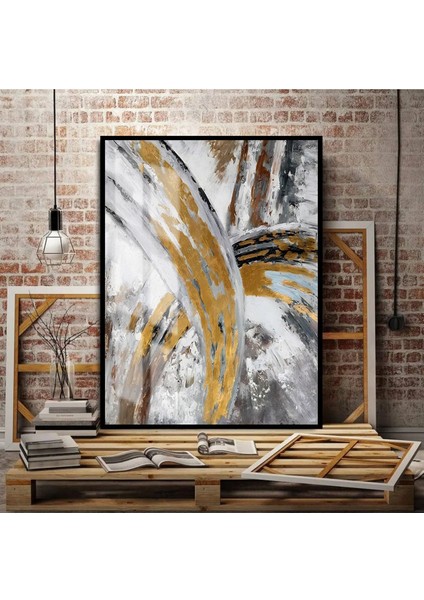 gri-Gold En Sevilen Soyut Tablo 1 |çerçeveli Temperli Cam Tablo Tekli Dikey