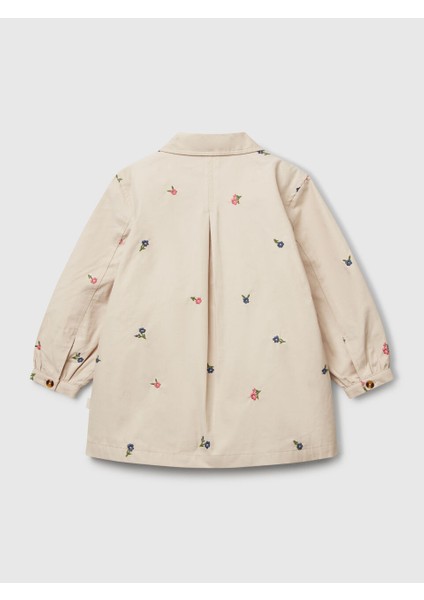 Benetton Kız Çocuk Çiçekli Trençkot 1-6 Yaş Bej