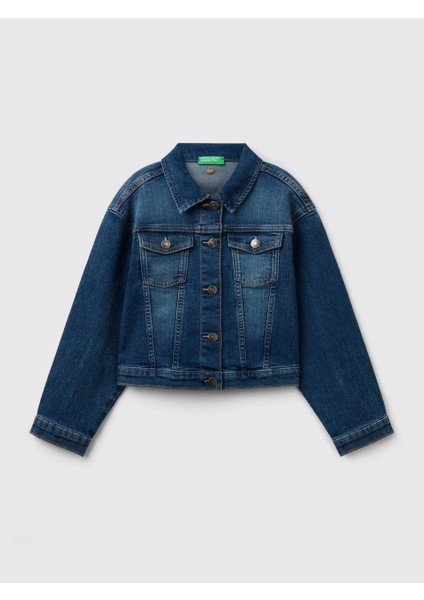 Benetton Kız Çocuk Denim Ceket 6-14 Yaş Mavi