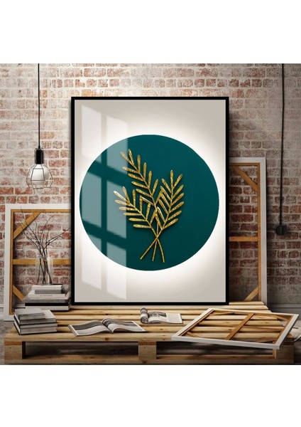 turkuaz-Gold Sonsuzluk Çiçek Kombini Orta |çerçeveli Temperli Cam Tablo Tekli Dikey