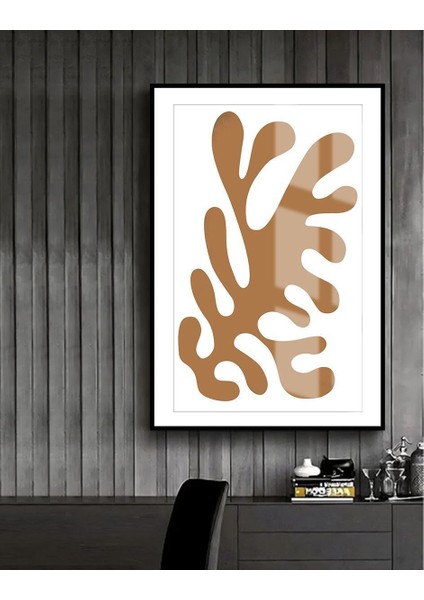 beyaz-Kahverengi Desenli Soft Soyut Model 1 |çerçeveli Temperli Cam Tablo Tekli Dikey
