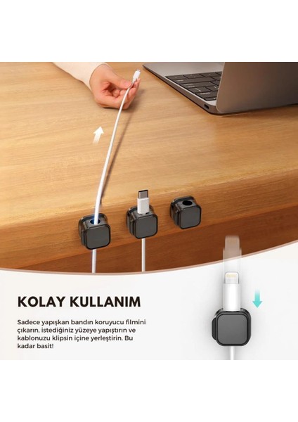 6 Adet Set Yapışkanlı Klips Kapaklı Kablo Düzenleyici Organizer, Ev, Ofis, Kablo Düzenleyici