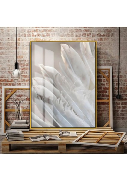 sevilen Beyaz Tüyler Kombini |çerçeveli Temperli Cam Tablo Tekli Dikey