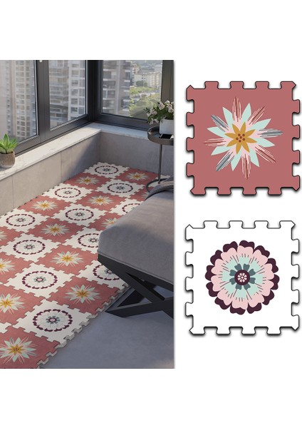 Dijital Baskılı Rengarenk Balkon Halısı Yolluk Yapboz Puzzle Japon Halı