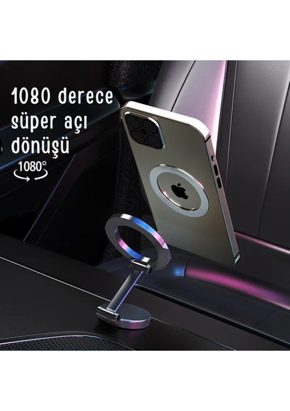 Metal Araç Içi Torpido Üstü Magsafeli Telefon Tutucu, 360 Derece Dönen Katlanabilir Tutucu
