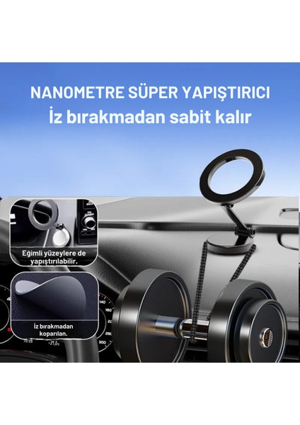 Metal Araç Içi Torpido Üstü Magsafeli Telefon Tutucu, 360 Derece Dönen Katlanabilir Tutucu modelleri