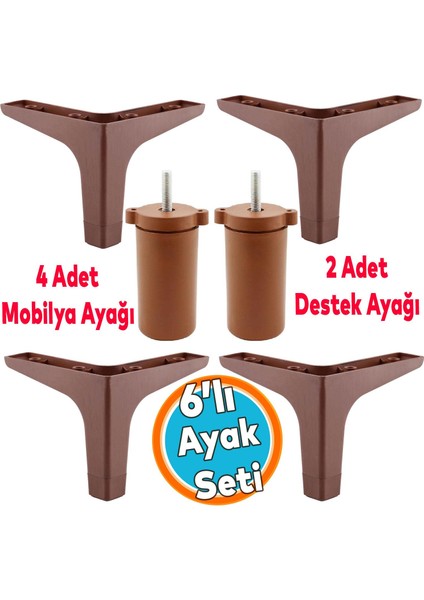 Mobilya Tv Ünitesi Koltuk Kanepe Destek Ayağı 12 cm 6'lı Set Ahşap Desenli Baza Ayakları