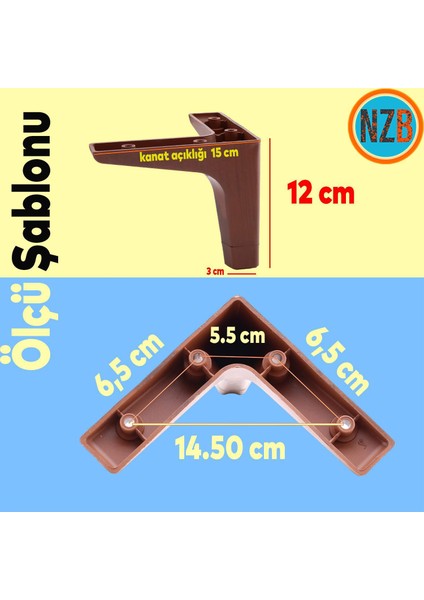 Mobilya Tv Ünitesi Koltuk Kanepe Destek Ayağı 12 cm 6'lı Set Ahşap Desenli Baza Ayakları