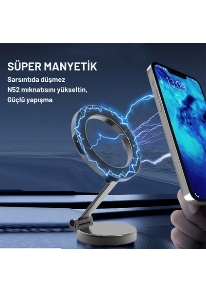 Metal Araç Içi Torpido Üstü Magsafeli Telefon Tutucu, 360 Derece Dönen Katlanabilir Tutucu fırsatları