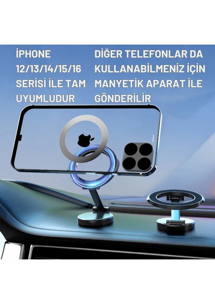 Metal Araç Içi Torpido Üstü Magsafeli Telefon Tutucu, 360 Derece Dönen Katlanabilir Tutucu fiyatları