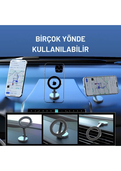 Metal Araç Içi Torpido Üstü Magsafeli Telefon Tutucu, 360 Derece Dönen Katlanabilir Tutucu indirimleri