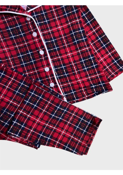Kız Çocuk %100 Pamuklu Kırmızı Ekose Desenli Uzun Kollu Gömlek Yaka Düğmeli Pijama Takımı fiyatları