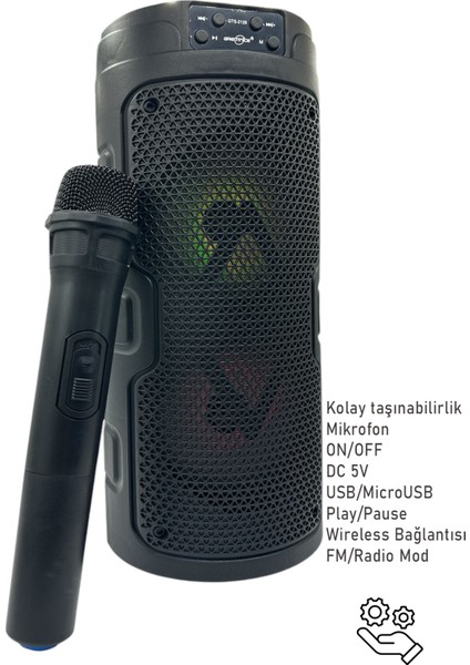 Karaoke Kablosuz Mikrofonlu Bluetooth Hoparlör LED Işıklı Taşınabilir Kablosuz Speaker