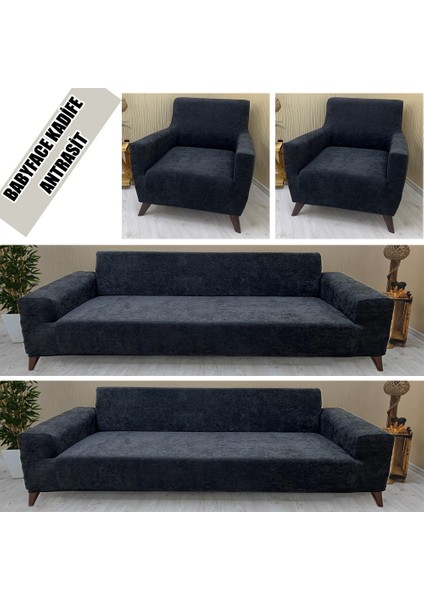 Babyface Kadife Kumaş 2 Adet Üçlü & Çekyat- 2 Adet Tekli Set Koltuk Kılıfı