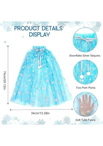 Nessiworld Karlar Ülkesi Elsa Frozen Mavi Pelerin – 80 cm Kar Desenli Çocuk Pelerini ( Taç Hariç ) modelleri
