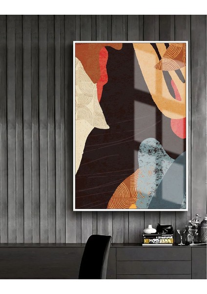 turkuaz-Siyah Soyut Model 1 |çerçeveli Temperli Cam Tablo Tekli Dikey