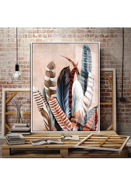 sevilen Kuş ve Tüy Kombini Sol |çerçeveli Temperli Cam Tablo Tekli Dikey