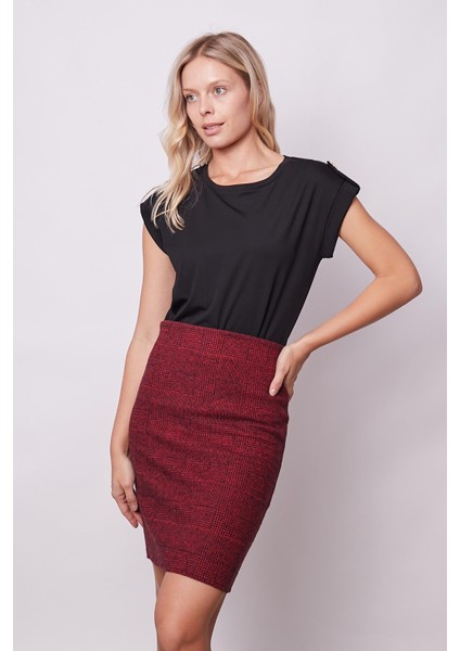 Kadın Kaliteli Likrasız Span Kumaş Geniş Sıfır Yaka Duble Kollu Apoletli Düğmeli T-Shirt Bluz-Siyah fiyatları