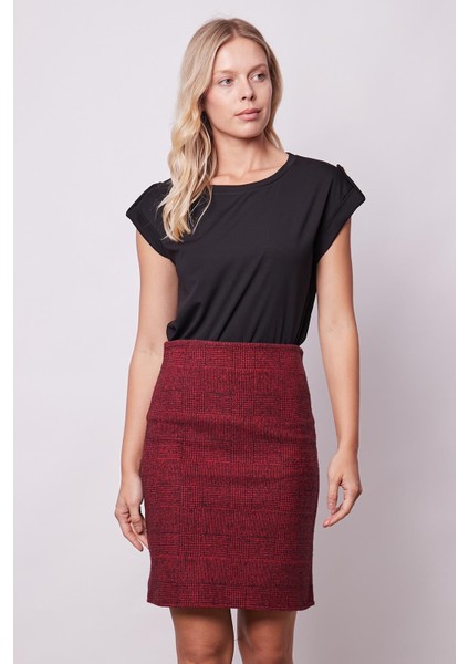 Kadın Kaliteli Likrasız Span Kumaş Geniş Sıfır Yaka Duble Kollu Apoletli Düğmeli T-Shirt Bluz-Siyah indirimleri