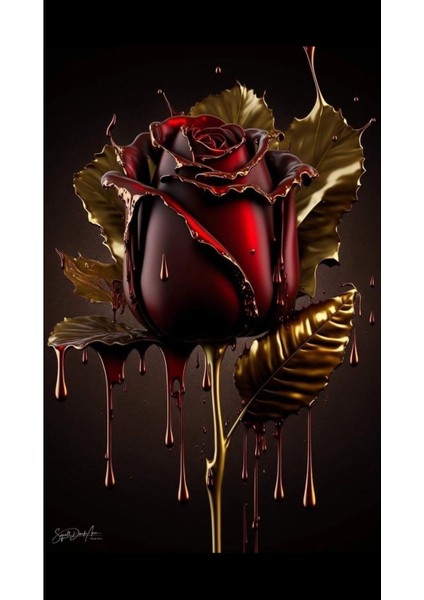 çiçek Tablosu Soyut Çiçek Gold Kırmızı |çerçeveli Temperli Cam Tablo Tekli Dikey fiyatları