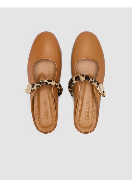 %100 Hakiki Deri Taba Kadın Leopar Detay Terlik