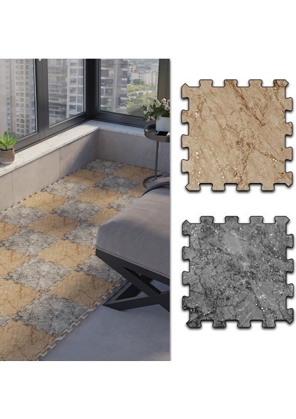Dijital Baskılı Mermer Desen Balkon Halısı Yolluk Yapboz Puzzle Japon Halı