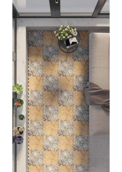 Dijital Baskılı Mermer Desen Balkon Halısı Yolluk Yapboz Puzzle Japon Halı