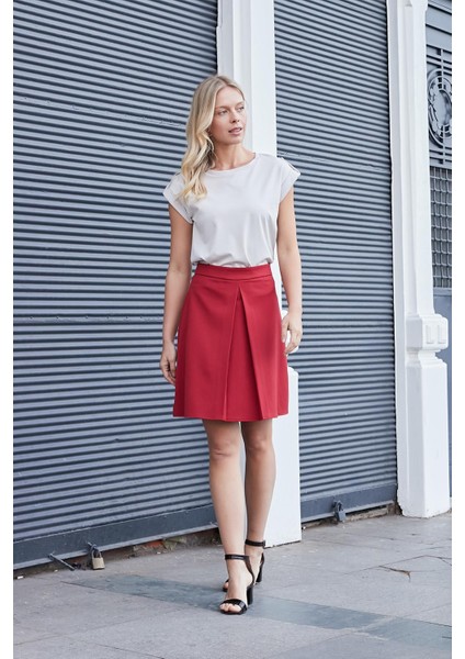 Kadın Kaliteli Likrasız Span Kumaş Geniş Sıfır Yaka Duble Kollu Apoletli Düğmeli T-Shirt Bluz-Taş fiyatları