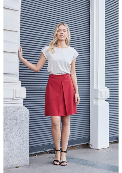 Kadın Kaliteli Likrasız Span Kumaş Geniş Sıfır Yaka Duble Kollu Apoletli Düğmeli T-Shirt Bluz-Taş modelleri