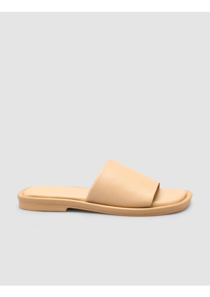 %100 Hakiki Deri Bej Kadın Terlik