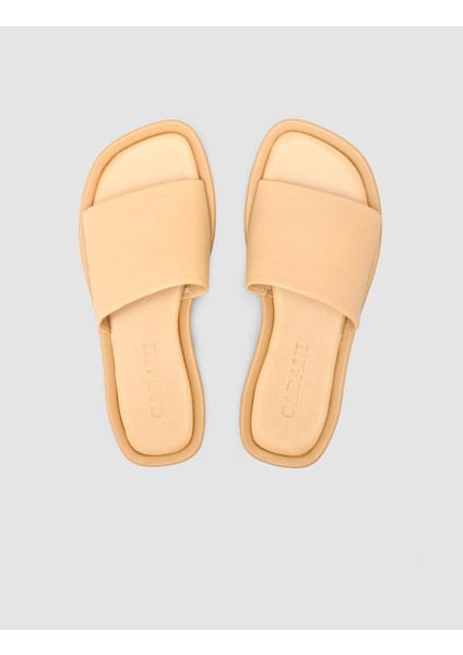 %100 Hakiki Deri Bej Kadın Terlik