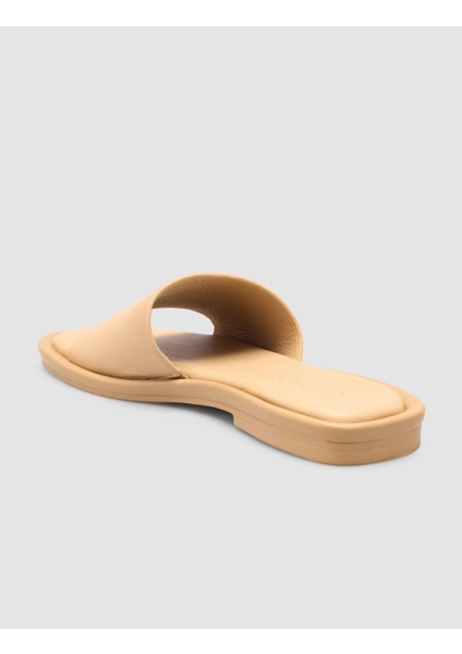 %100 Hakiki Deri Bej Kadın Terlik indirimleri