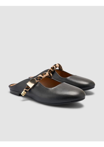 %100 Hakiki Deri Siyah Kadın Leopar Detay Terlik fiyatları