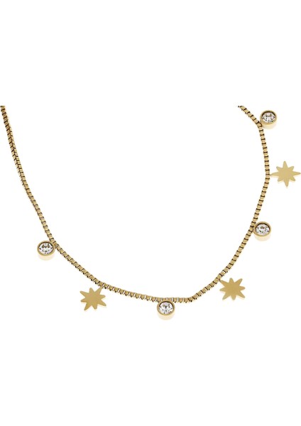 Kadın Yıldız ve Tektaş Model Gold Renk Çelik Halhal