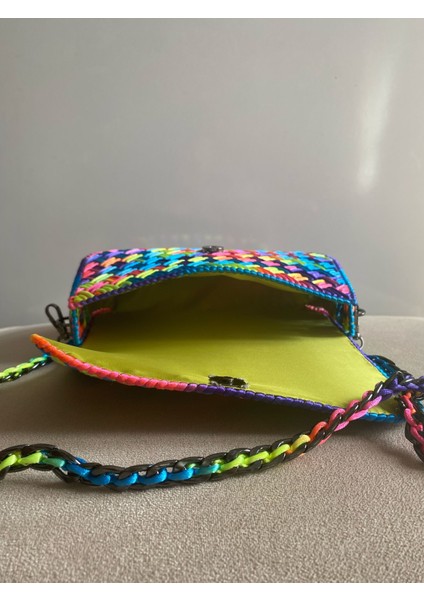 Handmade Renkli Kanvas Örgü Askılı Çanta