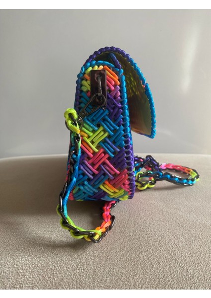 Handmade Renkli Kanvas Örgü Askılı Çanta