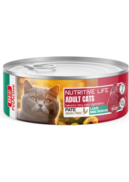 Bıo Petactıve Nutrıtıve Lıfe Yetişkin Kedi Kıyılmış Kuzu Şekersiz Tahılsız Yaş Mama 80 gr (6 Al 5 Öde)