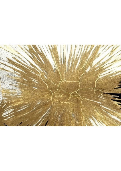 gold Soyut Desenli Şekil |çerçeveli Temperli Cam Tablo Tekli Yatay