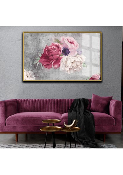 sevilen Çiçek Tablosu 09 Soft Pembe|çerçeveli Temperli Cam Tablo Tekli Yatay
